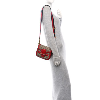GUCCI Monogram Ruinart Calfskin Small Lady Web Shoulder Bag Beige Ebony Hibiscus Red
