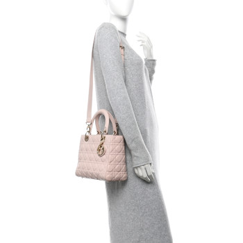 CHRISTIAN DIOR Lambskin Cannage Medium Lady Dior Light Pink