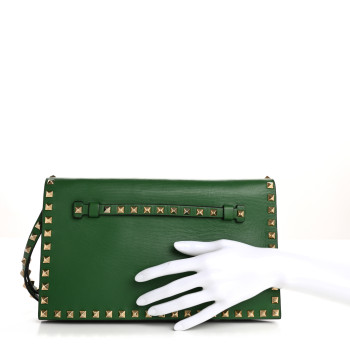 VALENTINO GARAVANI Nappa Rockstud Wristlet Clutch Emerald