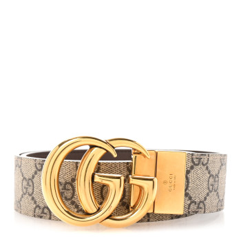 GUCCI GG Supreme Monogram Plutone Calfskin Double G Reversible 30mm Belt 85 34 Beige Ebony New Acero