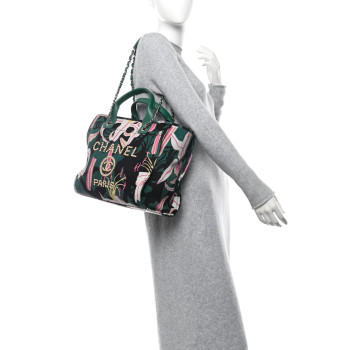 CHANEL Velvet Calfskin Beaded Small Deauville Tote Pink Green Black