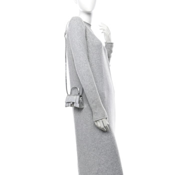 BALENCIAGA Metallic Calfskin Crocodile Embossed Hourglass Top Handle Bag Mini Silver