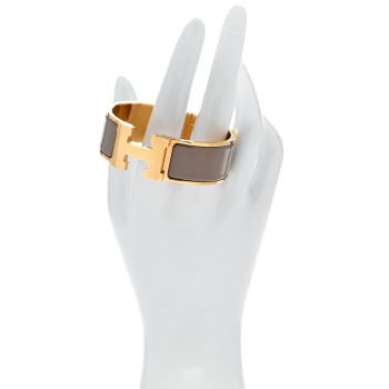 HERMES Enamel Wide Clic Clac H Bracelet PM Marron Glace