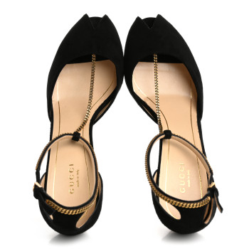 GUCCI Kid Scamosciato Ankle Chain Pump 39.5 Black