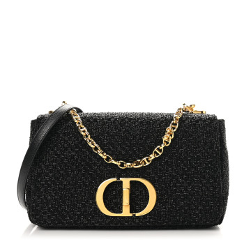 CHRISTIAN DIOR Beaded Checkered Medium Caro Bag Black