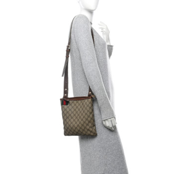 GUCCI GG Plus Monogram Signature Web Loop Messenger Brown