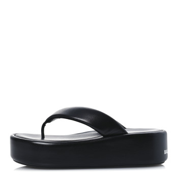 BALENCIAGA Smooth Nappa Logo Rise Thong Sandals 39 Black White