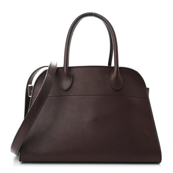 THE ROW Polished Saddle Calfskin Soft Margaux 10 Bag Dark Brown