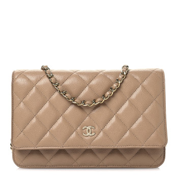 CHANEL Caviar Quilted Wallet on Chain WOC Dark Beige