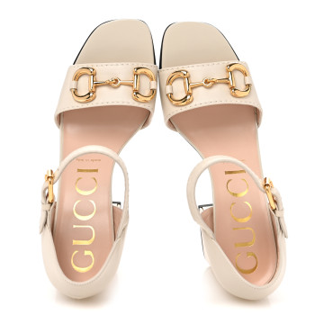 GUCCI Nappa Horsebit Cross Strap 95mm Sandals 40.5 Mystic White
