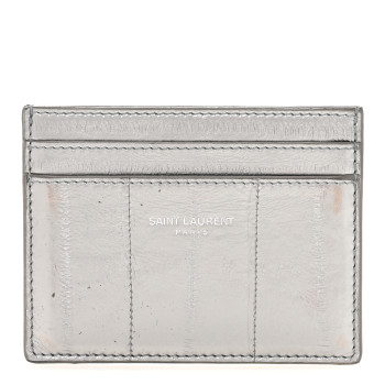 SAINT LAURENT Metallic Eel Credit Card Case Silver
