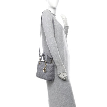 CHRISTIAN DIOR Lambskin Cannage Small My ABCDior Lady Dior Grey