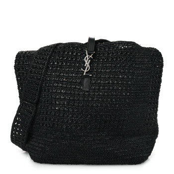 SAINT LAURENT Raffia Monogram Le 5 A 7 Medium Tote Black