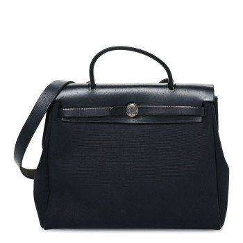 HERMES Toile Vache Calfskin Herbag 30 PM Black