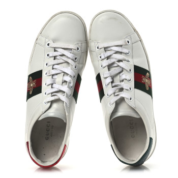 GUCCI Calfskin Ayers Bee Embroidered Womens Ace Sneakers 37 White Green