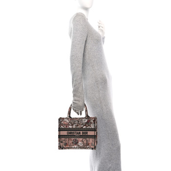 CHRISTIAN DIOR Canvas Embroidered Small Jardin Magique Book Tote Power Pink