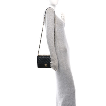 CHANEL Goatskin Quilted Small Chic Pearls Flap Black