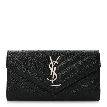 SAINT LAURENT Grain De Poudre Matelasse Chevron Monogram Flap Wallet Black