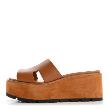 HERMES Calfskin Suede Goatskin Eze 30 Sandals 41 Naturel