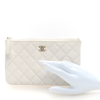 CHANEL Caviar Quilted Cosmetic Case White