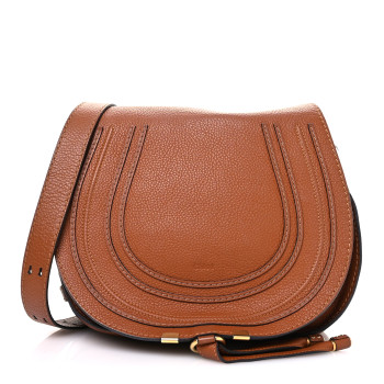 CHLOE Calfskin Medium Marcie Round Crossbody Bag Tan