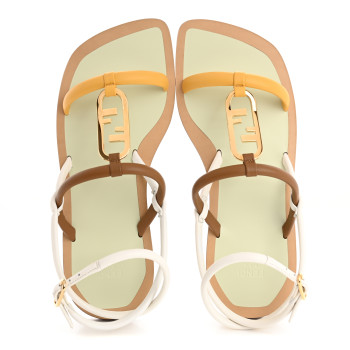 FENDI Nappa Fendi O'Lock Gladiator Flat Sandals 37 Semolina Sabbia White