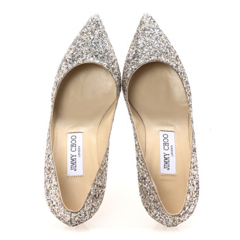 JIMMY CHOO Coarse Glitter Degrade Romy 60 Pumps 37 Champagne