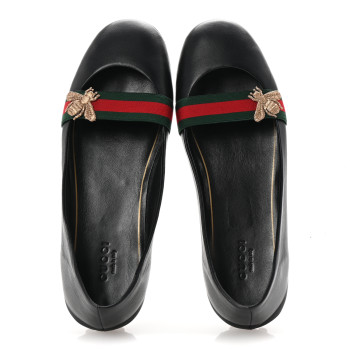 GUCCI Calfskin Bayadere Bee Ballerina Flats 38.5 Black