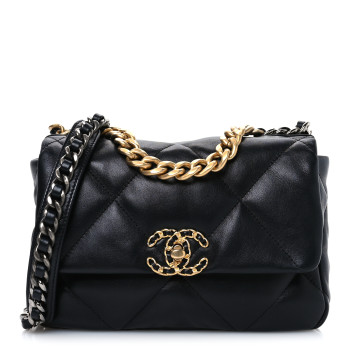 CHANEL Lambskin Quilted Medium Chanel 19 Flap Black