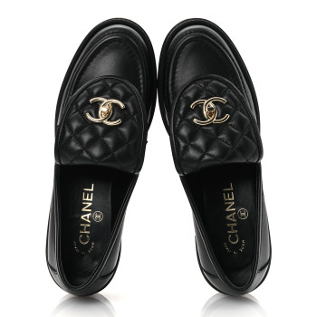 CHANEL Lambskin Quilted CC Turnlock Loafers 37.5 Black