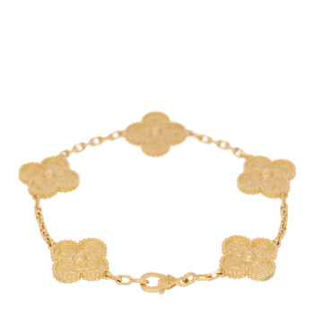 VAN CLEEF & ARPELS 18K Yellow Gold 5 Motifs Vintage Alhambra Bracelet