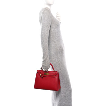 HERMES Tadelakt Kelly Sellier 28 Rouge Vif