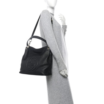 GUCCI Pebbled Calfskin Large Soho Hobo Black