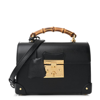 GUCCI Calfskin Small Padlock Bamboo Shoulder Bag Black