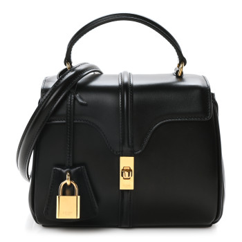 CELINE Satinated Calfskin Mini 16 Top Handle Bag Black
