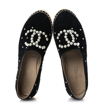 CHANEL Suede Pearl CC Espadrilles 37 Black