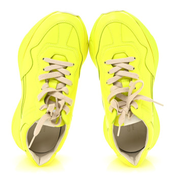 GUCCI Calfskin Womens Rhyton Sneakers 37.5 Yellow Fluo