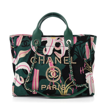 CHANEL Velvet Calfskin Beaded Small Deauville Tote Pink Green Black