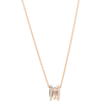 BULGARI 18K Rose White Gold Diamond B.Zero1 Pendant Necklace