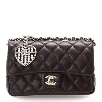 CHANEL Lambskin Quilted Mini Flap Bag Charm With Hook Dark Brown