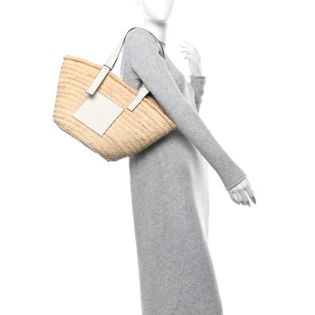 LOEWE Raffia Medium Basket Tote Bag Natural White