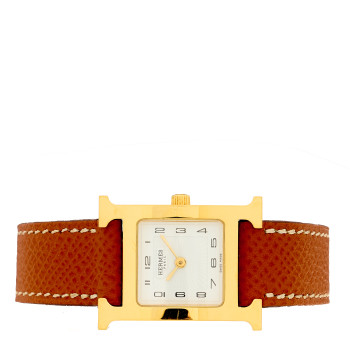 HERMES Stainless Steel Epsom 21mm Heure H Hour Quartz Watch Gold