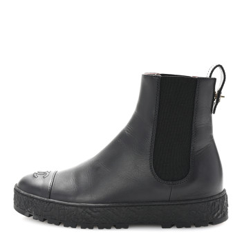 CHANEL Calfskin Cap Toe CC Ankle Boots 40 Black