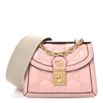 GUCCI Calfskin GG Matelasse Mini Top Handle Shoulder Bag Perfect Pink Natural