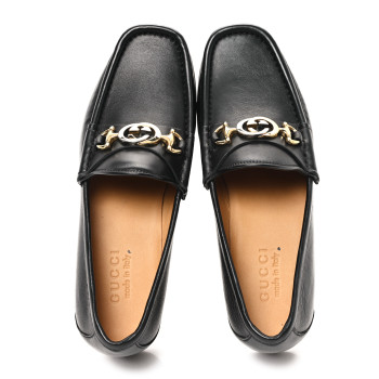GUCCI Agnello Plonge Granada Kid Mens Zumi Loafers 6 Black