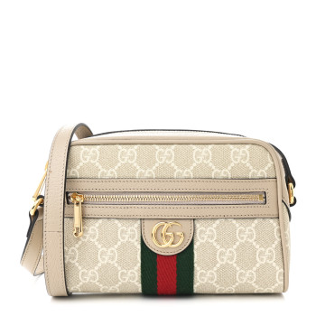 GUCCI GG Supreme Monogram Textured Dollar Calfskin Mini Ophidia Shoulder Bag Beige Mystic White Oatmeal