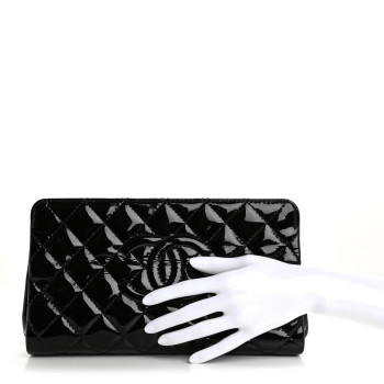 CHANEL Patent CC Quilted Timeless Clutch Black