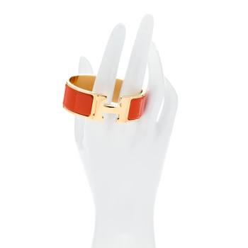 HERMES Enamel Wide Clic Clac H Bracelet PM Orange