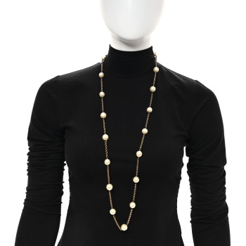 CHANEL Pearl Chain Long Necklace Gold