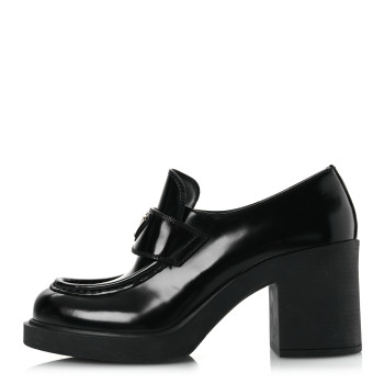 PRADA Spazzolato Metal Triangle Logo 85mm Loafers 40 Black